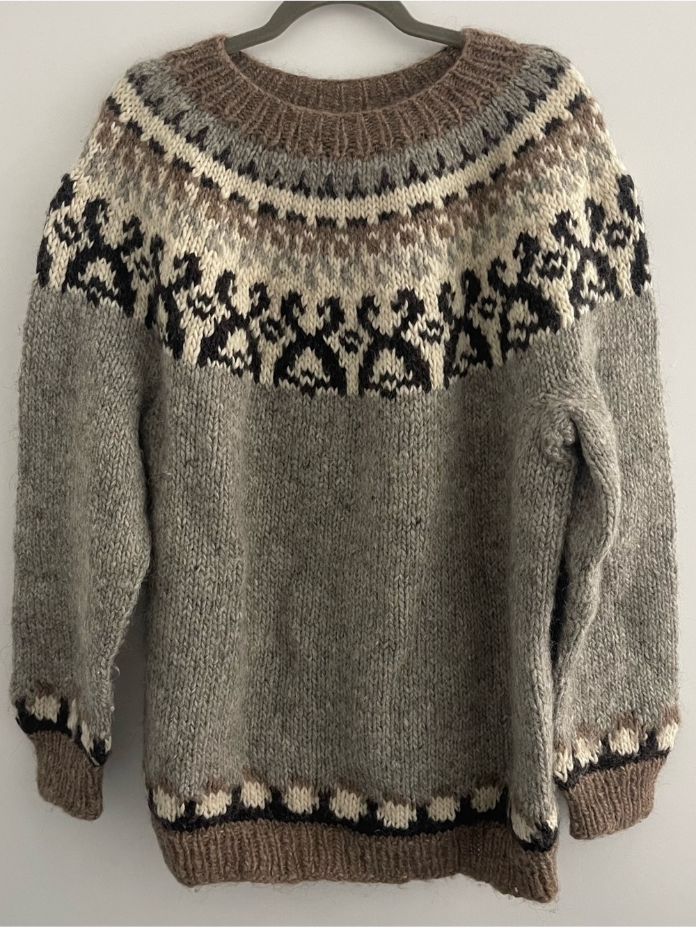 Men’s Vintage Heavy Wool Hand Knit Nordic Oversized Sweater XL